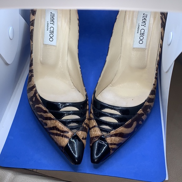 🔥 Jimmy Choo Python zebra Black Patent Leather Heels - Picture 10 of 13
